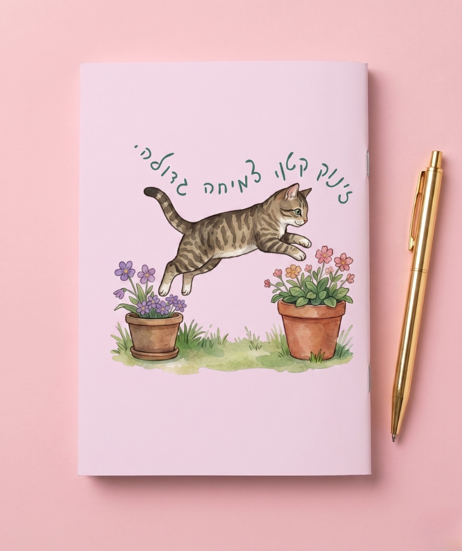 מחברת שורות מעוצבת עם משפט השראה סדרת החתולים- מגוון דגמים לבחירה