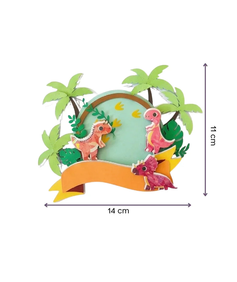 קישוט לעוגה (Cake Topper) בעיצוב דינוזאורים- עבודת יד בשכבות נייר