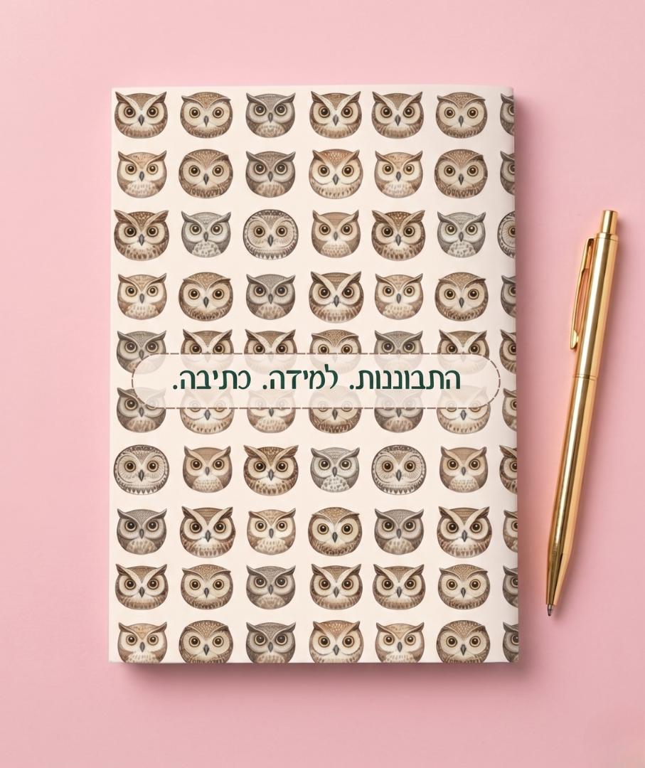מחברת שורות מעוצבת עם משפט השראה סדרת הינשופים- מגוון דגמים לבחירה