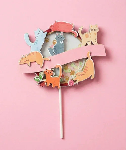 קישוט לעוגה (Cake Topper) בעיצוב חתולים- עבודת יד בשכבות נייר