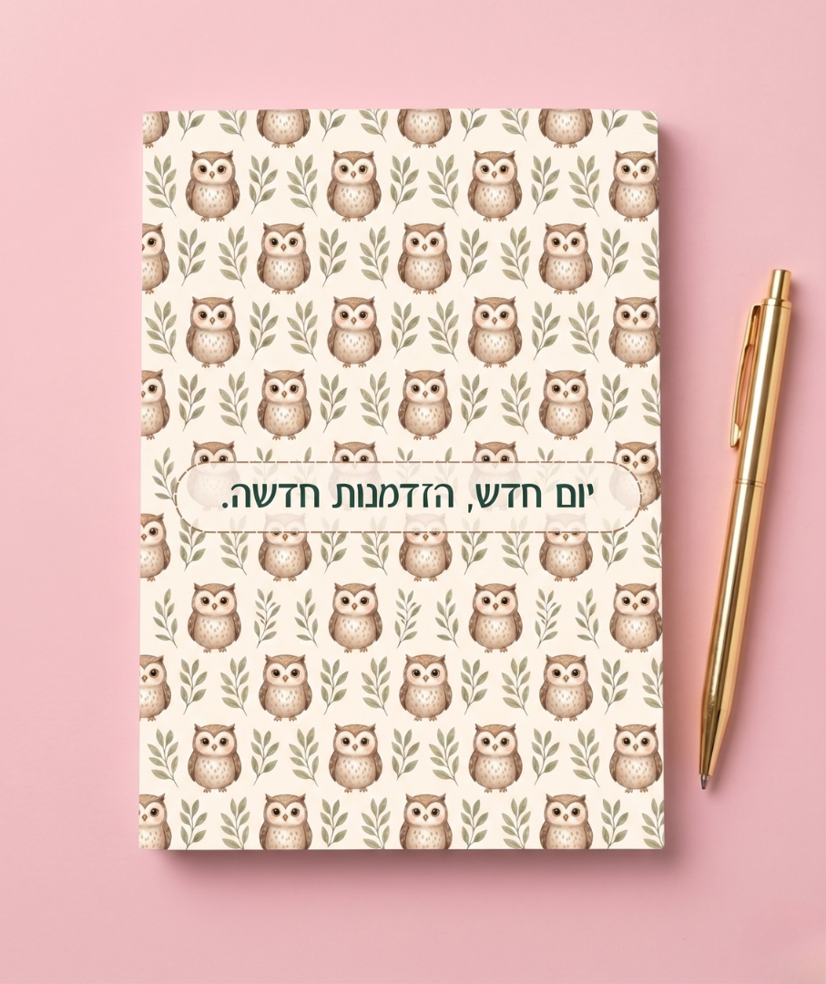 מחברת שורות מעוצבת עם משפט השראה סדרת הינשופים- מגוון דגמים לבחירה