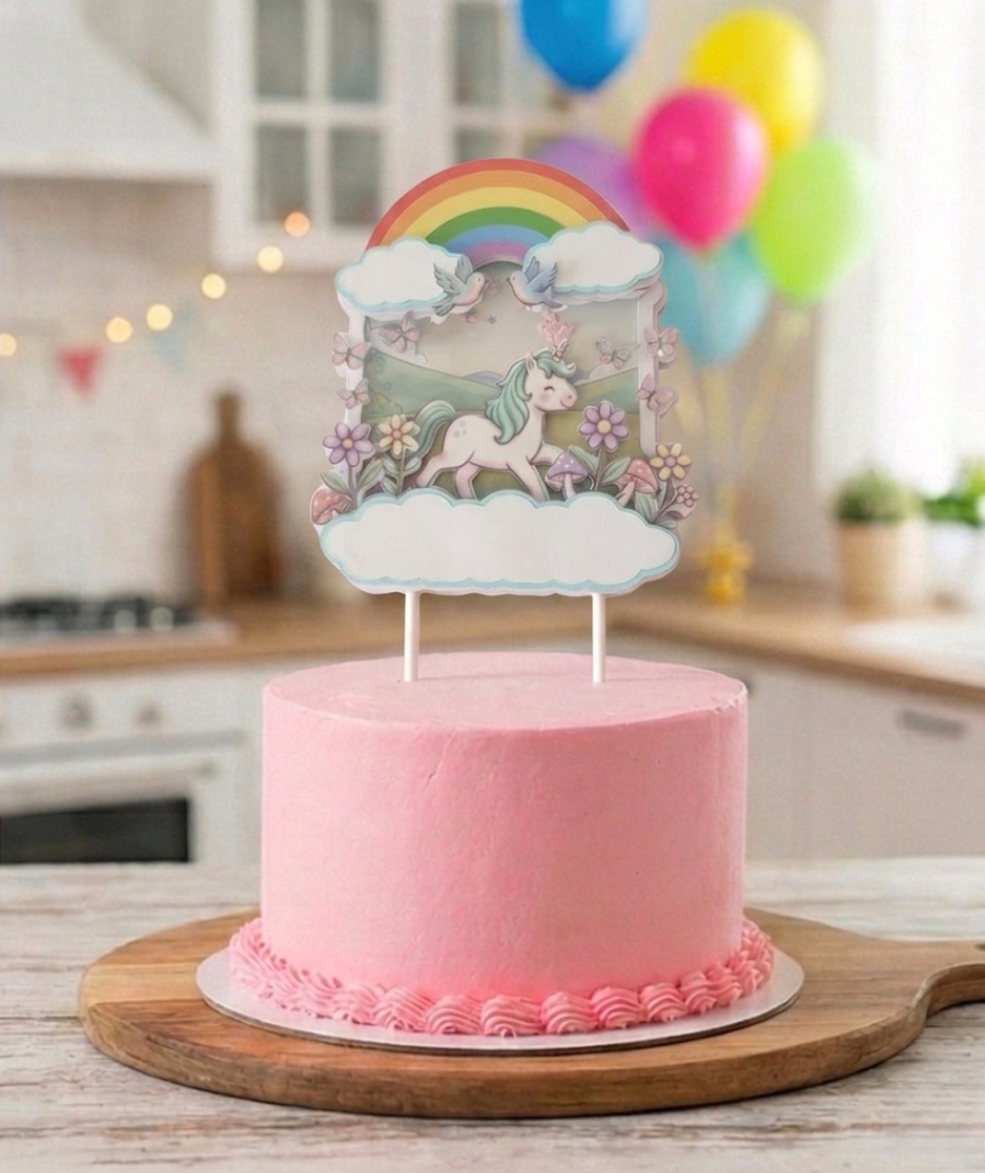 קישוט לעוגה (Cake Topper) בעיצוב חד קרן קסום- עבודת יד בשכבות נייר