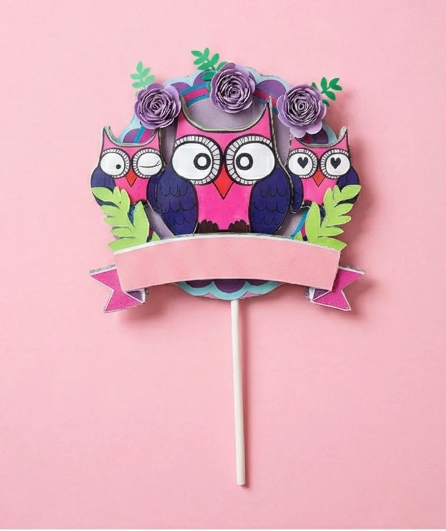 קישוט לעוגה (Cake Topper) בעיצוב ינשופים- עבודת יד בשכבות נייר
