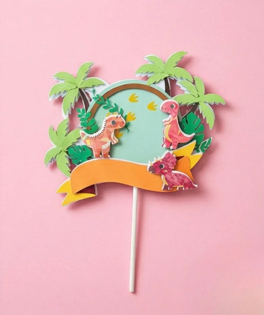 קישוט לעוגה (Cake Topper) בעיצוב דינוזאורים- עבודת יד בשכבות נייר