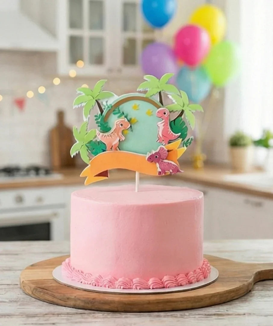 קישוט לעוגה (Cake Topper) בעיצוב דינוזאורים- עבודת יד בשכבות נייר