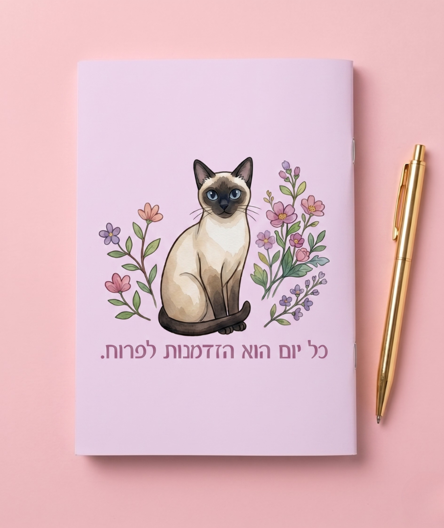 מחברת שורות מעוצבת עם משפט השראה סדרת החתולים- מגוון דגמים לבחירה
