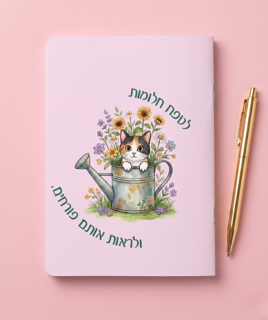 מחברת שורות מעוצבת עם משפט השראה סדרת החתולים- מגוון דגמים לבחירה